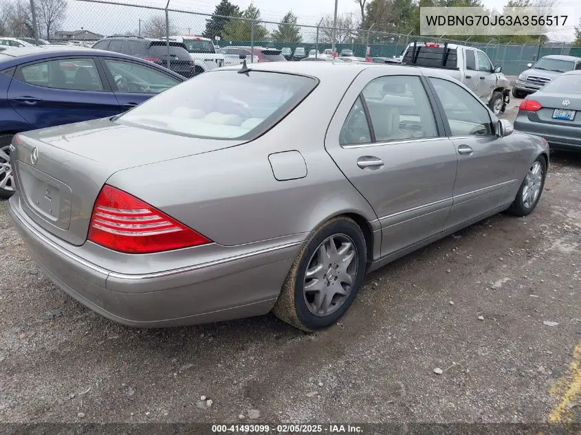 2003 Mercedes-Benz S 430 VIN: WDBNG70J63A356517 Lot: 41493099