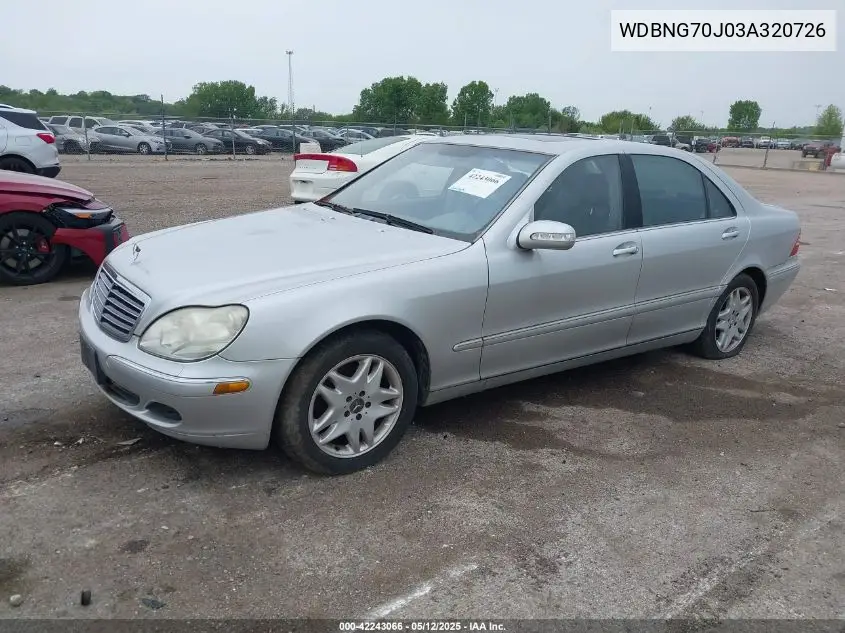 2003 Mercedes-Benz S 430 VIN: WDBNG70J03A320726 Lot: 42243066
