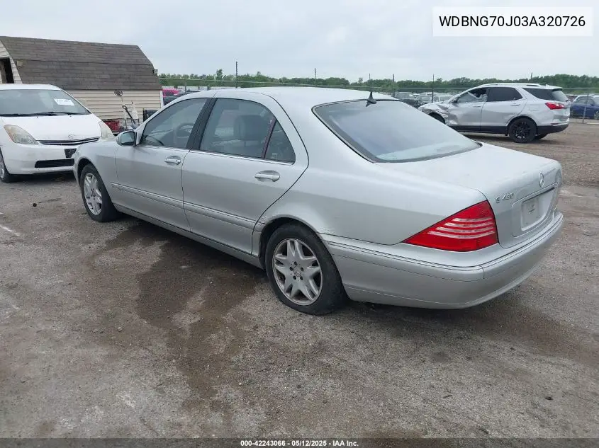 2003 Mercedes-Benz S 430 VIN: WDBNG70J03A320726 Lot: 42243066