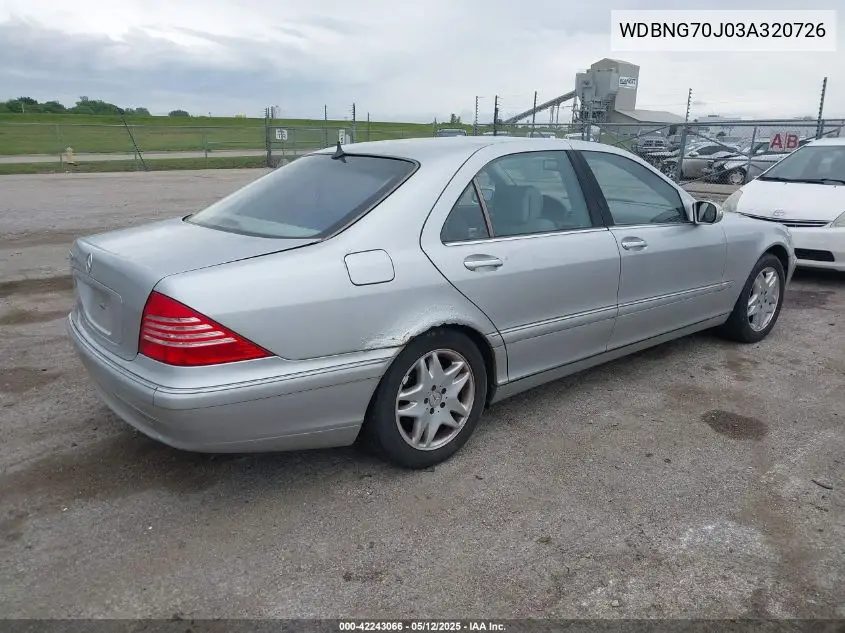 2003 Mercedes-Benz S 430 VIN: WDBNG70J03A320726 Lot: 42243066
