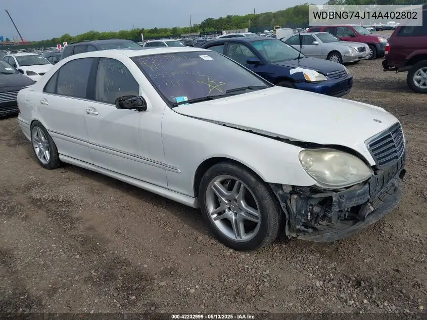2004 Mercedes-Benz S 55 Amg VIN: WDBNG74J14A402802 Lot: 42232999