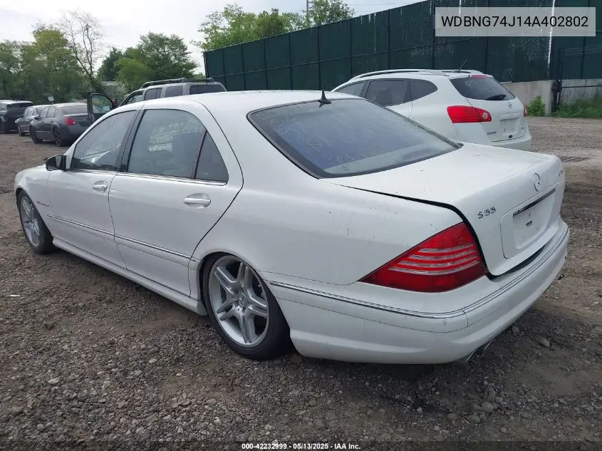 2004 Mercedes-Benz S 55 Amg VIN: WDBNG74J14A402802 Lot: 42232999