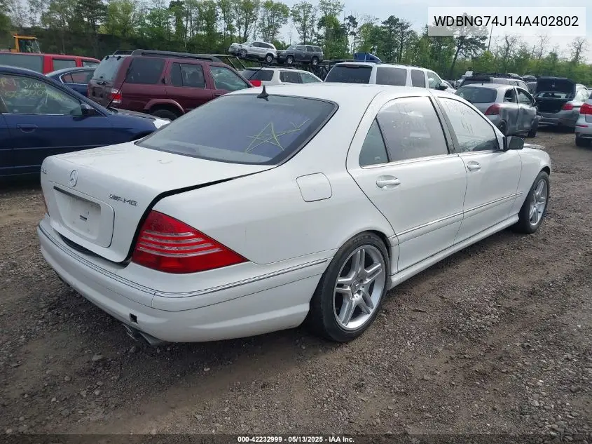 2004 Mercedes-Benz S 55 Amg VIN: WDBNG74J14A402802 Lot: 42232999