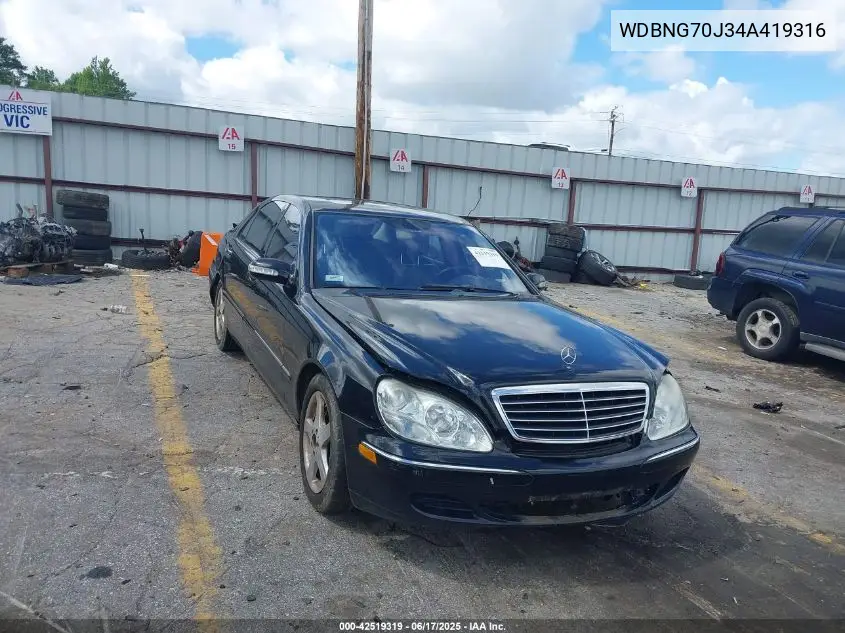 2004 Mercedes-Benz S 430 VIN: WDBNG70J34A419316 Lot: 42519319