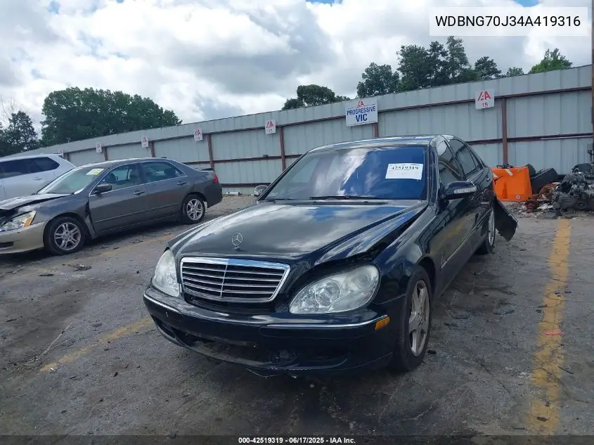 2004 Mercedes-Benz S 430 VIN: WDBNG70J34A419316 Lot: 42519319