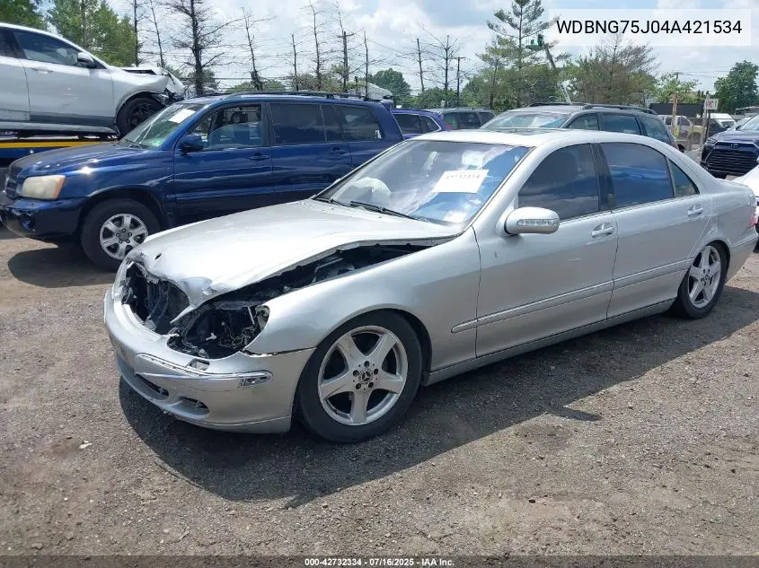 2004 Mercedes-Benz S 500 VIN: WDBNG75J04A421534 Lot: 42732334
