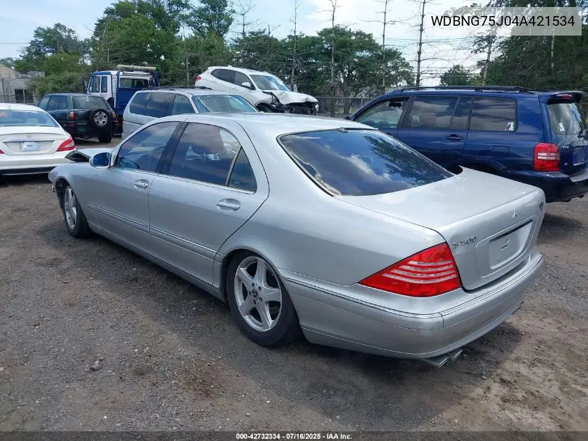 2004 Mercedes-Benz S 500 VIN: WDBNG75J04A421534 Lot: 42732334