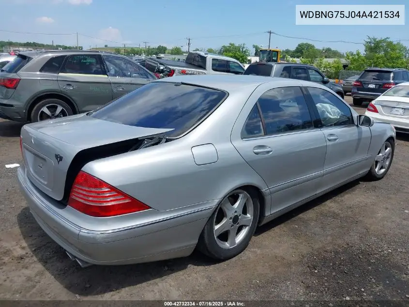 2004 Mercedes-Benz S 500 VIN: WDBNG75J04A421534 Lot: 42732334