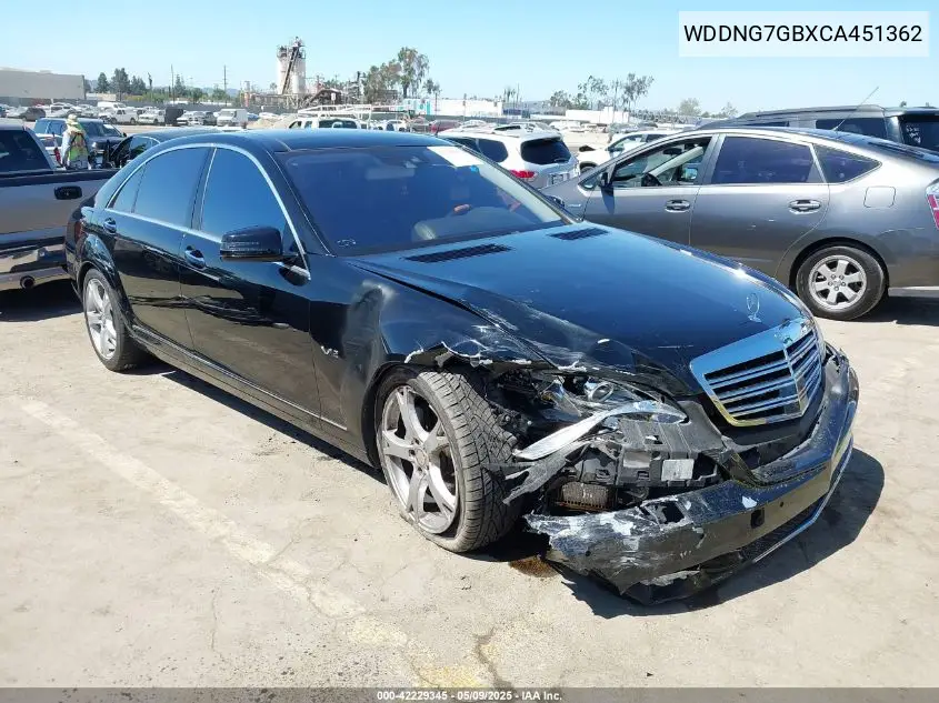 2012 Mercedes-Benz S 600 VIN: WDDNG7GBXCA451362 Lot: 42229345