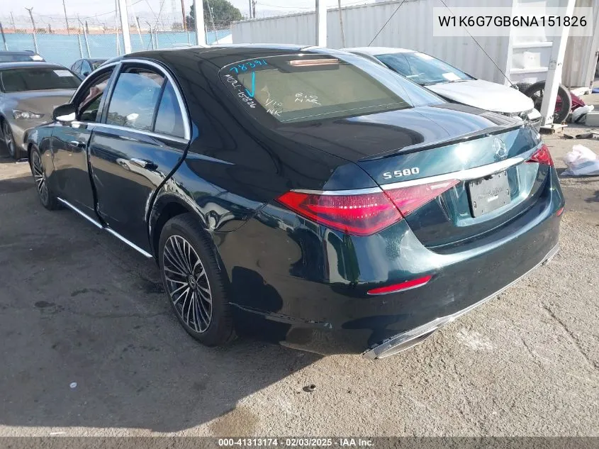 2022 Mercedes-Benz S 580 4Matic VIN: W1K6G7GB6NA151826 Lot: 41313174