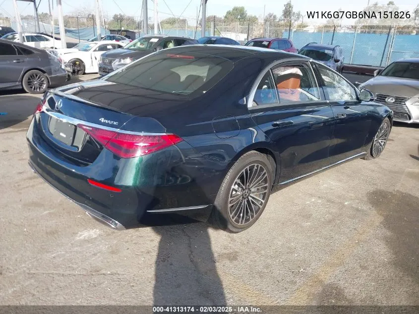 2022 Mercedes-Benz S 580 4Matic VIN: W1K6G7GB6NA151826 Lot: 41313174