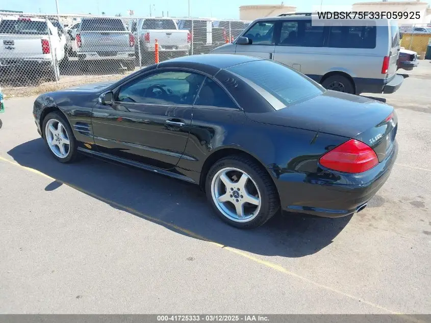 2003 Mercedes-Benz Sl 500 VIN: WDBSK75F33F059925 Lot: 41725333