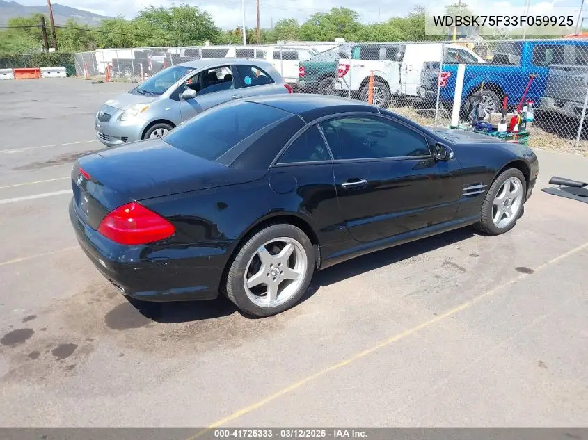 2003 Mercedes-Benz Sl 500 VIN: WDBSK75F33F059925 Lot: 41725333
