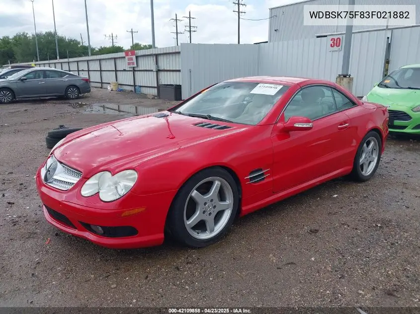 2003 Mercedes-Benz Sl 500 VIN: WDBSK75F83F021882 Lot: 42109858