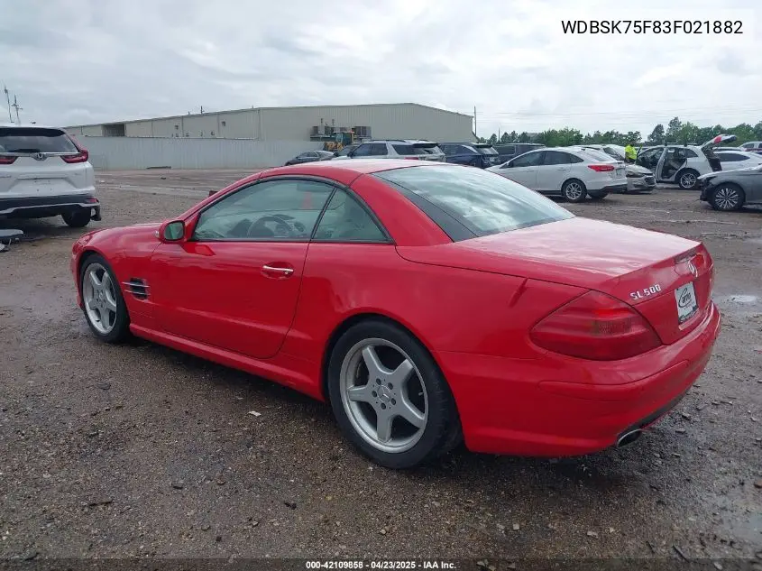 2003 Mercedes-Benz Sl 500 VIN: WDBSK75F83F021882 Lot: 42109858