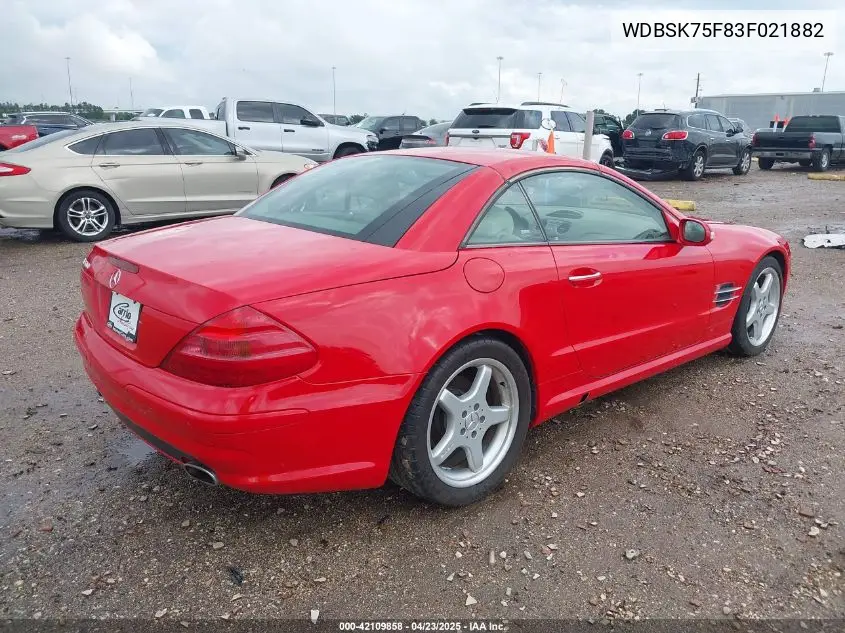 2003 Mercedes-Benz Sl 500 VIN: WDBSK75F83F021882 Lot: 42109858