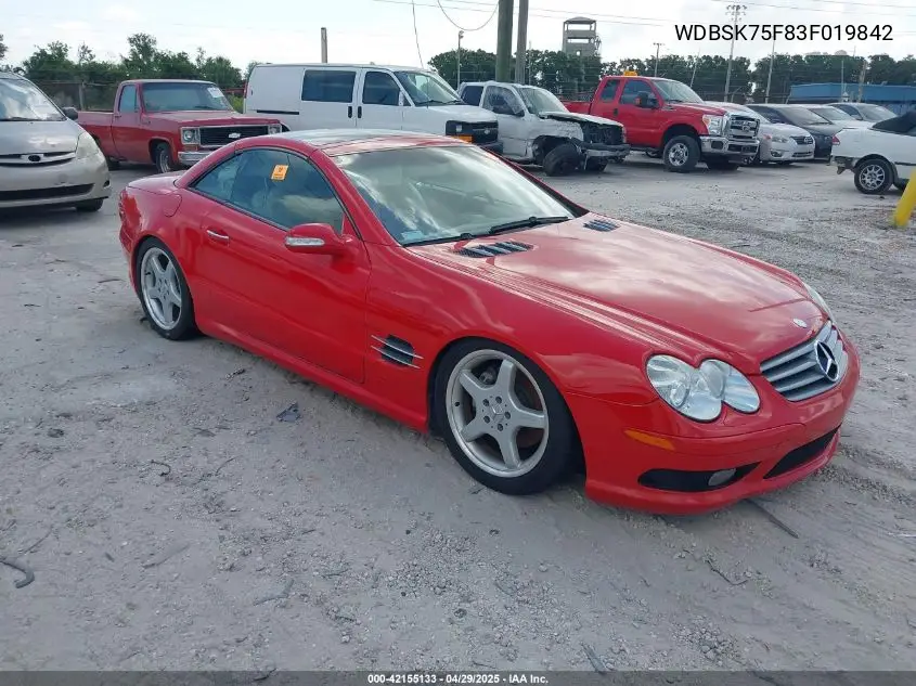 2003 Mercedes-Benz Sl 500 VIN: WDBSK75F83F019842 Lot: 42155133