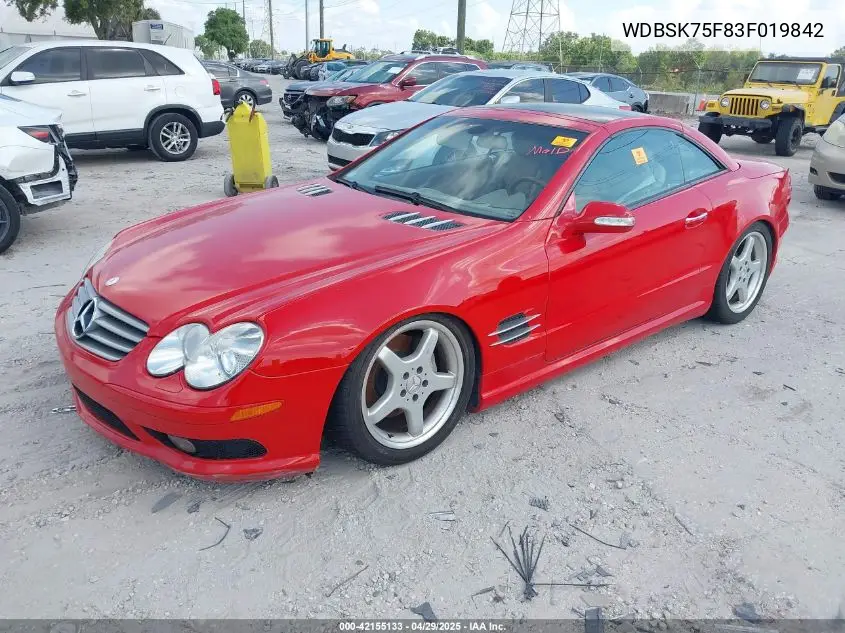 2003 Mercedes-Benz Sl 500 VIN: WDBSK75F83F019842 Lot: 42155133