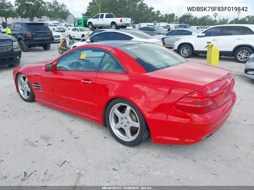 2003 Mercedes-Benz Sl 500 VIN: WDBSK75F83F019842 Lot: 42155133