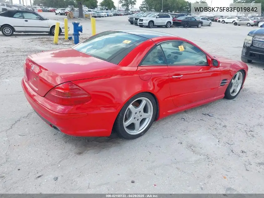 2003 Mercedes-Benz Sl 500 VIN: WDBSK75F83F019842 Lot: 42155133