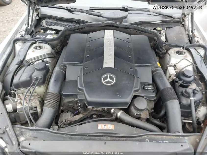 2003 Mercedes-Benz Sl 500 VIN: WDBSK75F53F049218 Lot: 42252026
