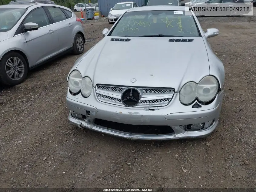 2003 Mercedes-Benz Sl 500 VIN: WDBSK75F53F049218 Lot: 42252026