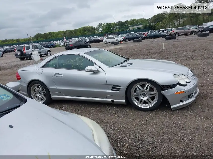 2003 Mercedes-Benz Sl 500 VIN: WDBSK75F53F049218 Lot: 42252026