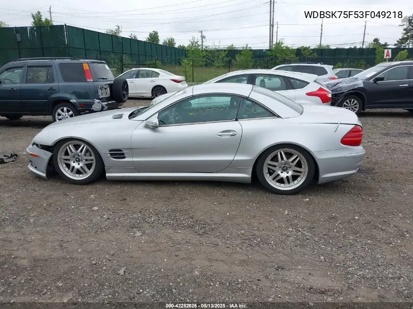 2003 Mercedes-Benz Sl 500 VIN: WDBSK75F53F049218 Lot: 42252026