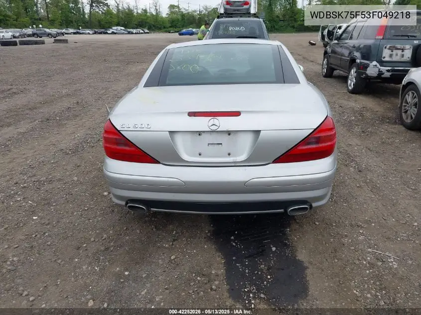 2003 Mercedes-Benz Sl 500 VIN: WDBSK75F53F049218 Lot: 42252026