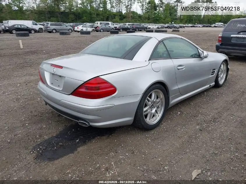 2003 Mercedes-Benz Sl 500 VIN: WDBSK75F53F049218 Lot: 42252026