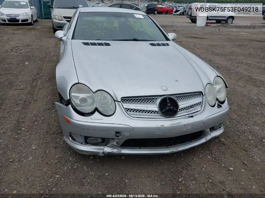 2003 Mercedes-Benz Sl 500 VIN: WDBSK75F53F049218 Lot: 42252026