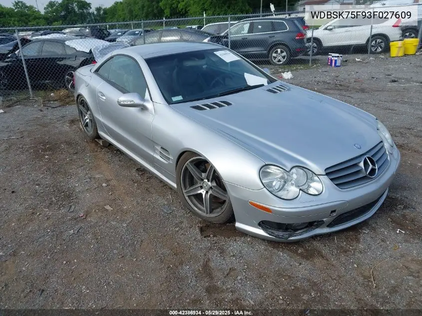 2003 Mercedes-Benz Sl 500 VIN: WDBSK75F93F027609 Lot: 42386934