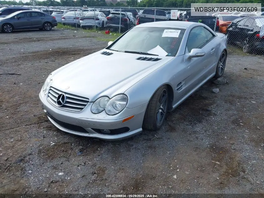 2003 Mercedes-Benz Sl 500 VIN: WDBSK75F93F027609 Lot: 42386934