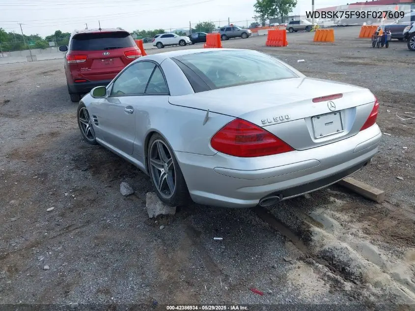 2003 Mercedes-Benz Sl 500 VIN: WDBSK75F93F027609 Lot: 42386934