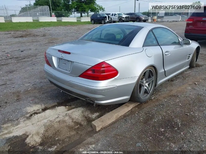 2003 Mercedes-Benz Sl 500 VIN: WDBSK75F93F027609 Lot: 42386934