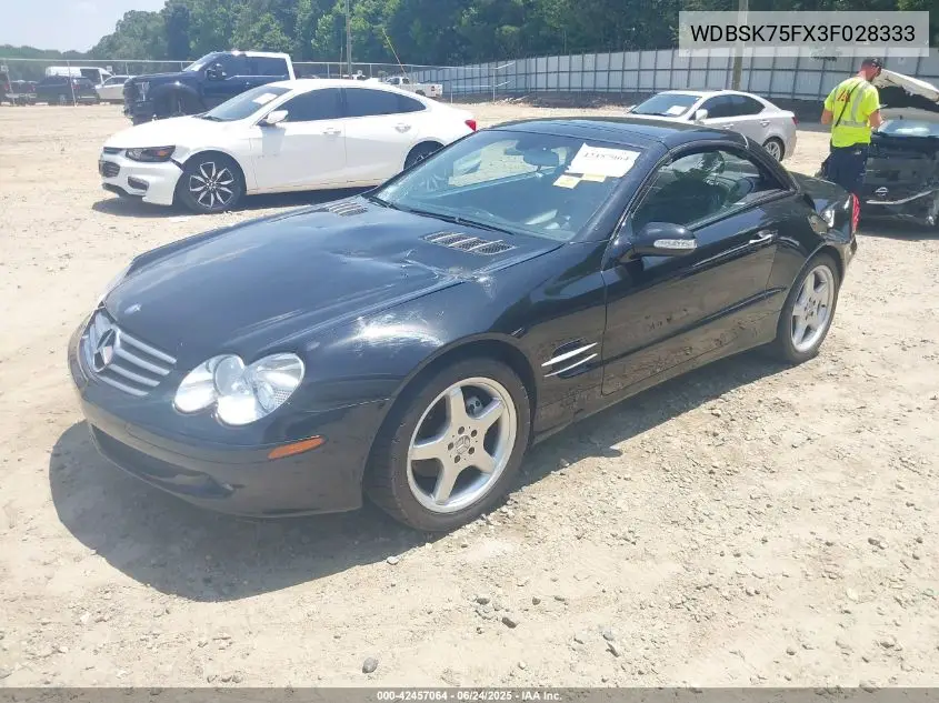 2003 Mercedes-Benz Sl 500 VIN: WDBSK75FX3F028333 Lot: 42457064