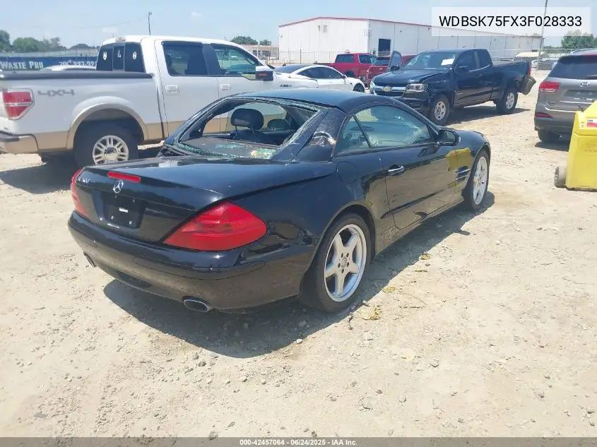 2003 Mercedes-Benz Sl 500 VIN: WDBSK75FX3F028333 Lot: 42457064