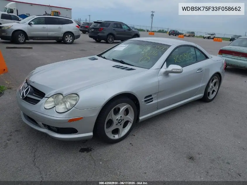 2003 Mercedes-Benz Sl 500 VIN: WDBSK75F33F058662 Lot: 42502930
