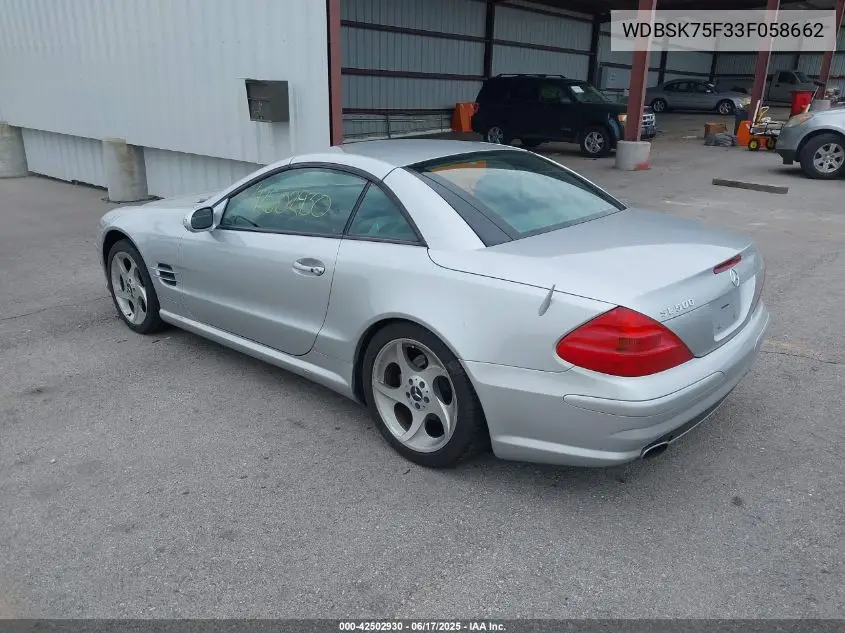 2003 Mercedes-Benz Sl 500 VIN: WDBSK75F33F058662 Lot: 42502930