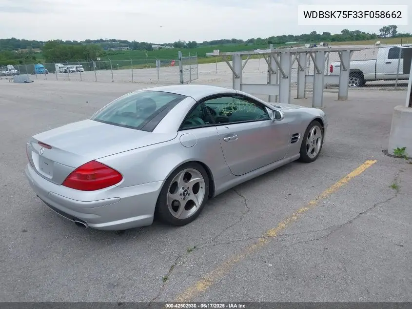 2003 Mercedes-Benz Sl 500 VIN: WDBSK75F33F058662 Lot: 42502930