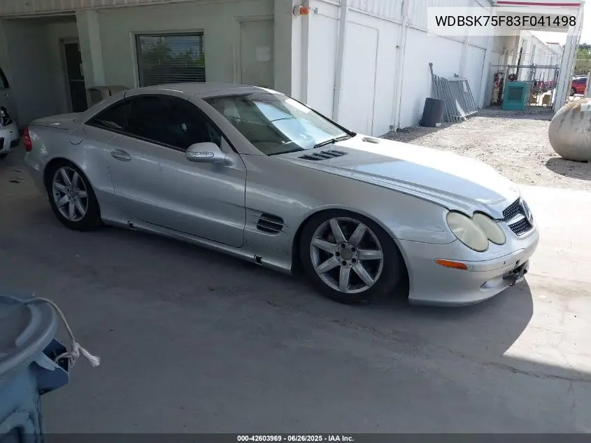 2003 Mercedes-Benz Sl 500 VIN: WDBSK75F83F041498 Lot: 42603969