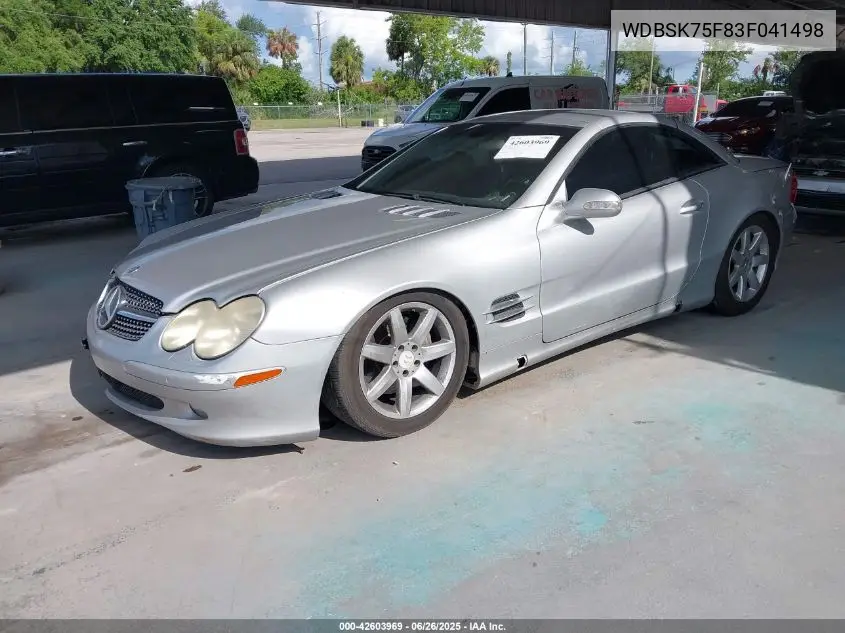 2003 Mercedes-Benz Sl 500 VIN: WDBSK75F83F041498 Lot: 42603969