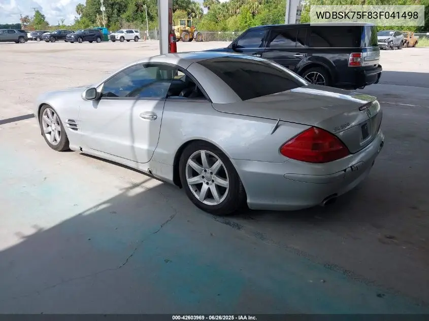 2003 Mercedes-Benz Sl 500 VIN: WDBSK75F83F041498 Lot: 42603969
