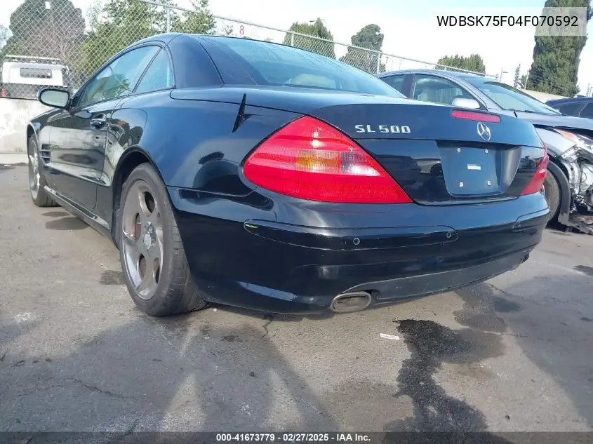 2004 Mercedes-Benz Sl 500 VIN: WDBSK75F04F070592 Lot: 41673779