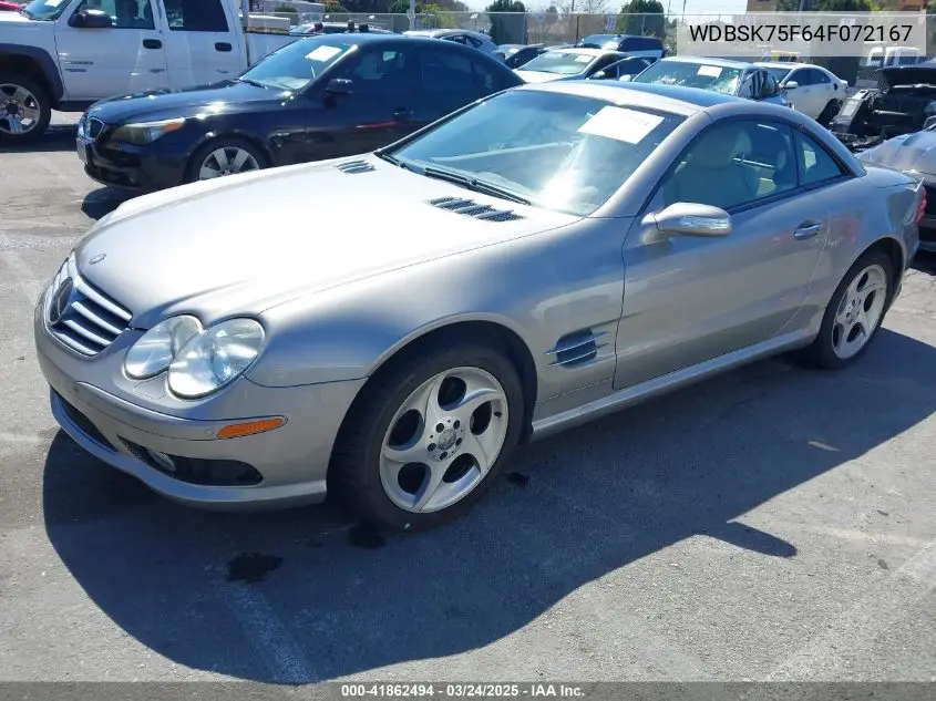 2004 Mercedes-Benz Sl 500 VIN: WDBSK75F64F072167 Lot: 41862494