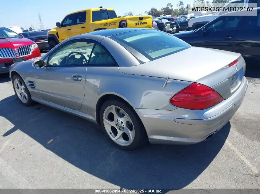 2004 Mercedes-Benz Sl 500 VIN: WDBSK75F64F072167 Lot: 41862494
