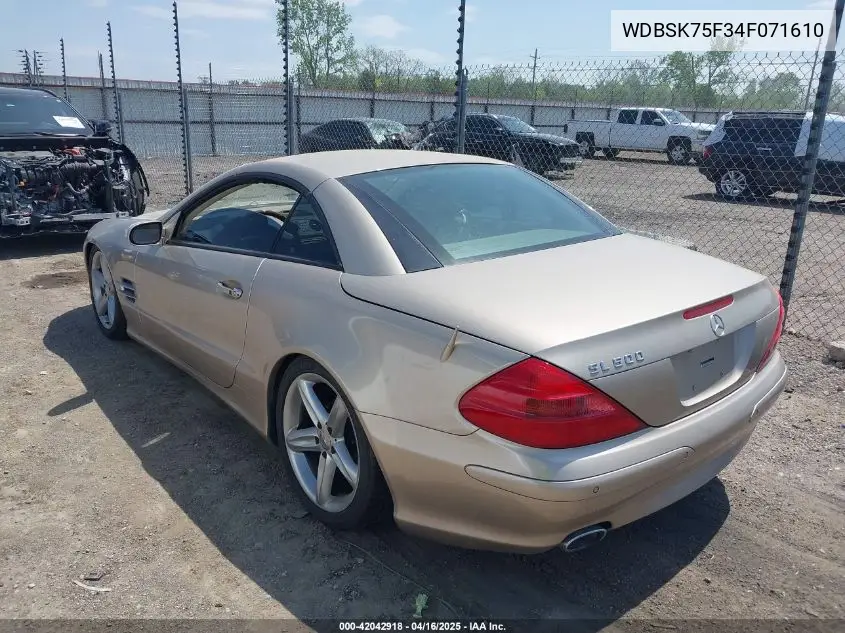 2004 Mercedes-Benz Sl 500 VIN: WDBSK75F34F071610 Lot: 42042918