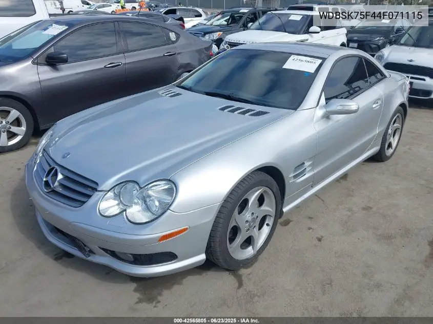 2004 Mercedes-Benz Sl 500 VIN: WDBSK75F44F071115 Lot: 42565805