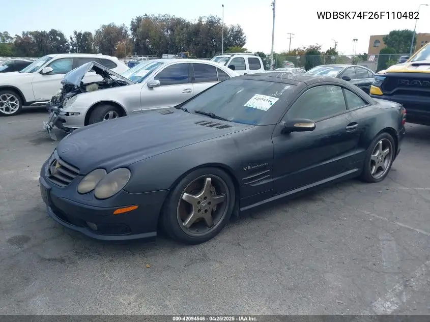 2006 Mercedes-Benz Sl-Class 5.5L Amg VIN: WDBSK74F26F110482 Lot: 42094546