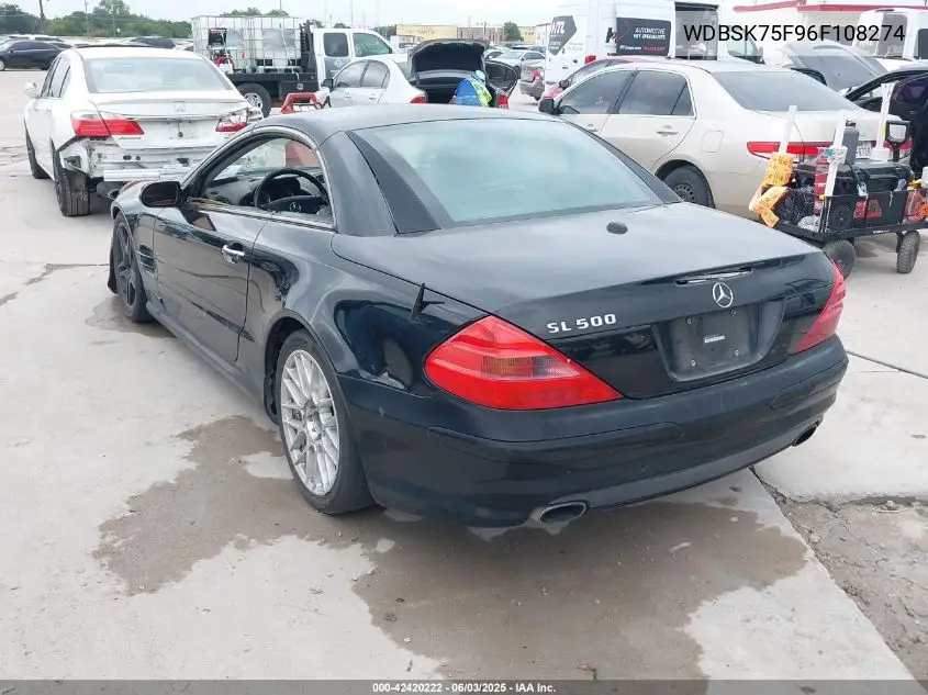 2006 Mercedes-Benz Sl 500 VIN: WDBSK75F96F108274 Lot: 42420222